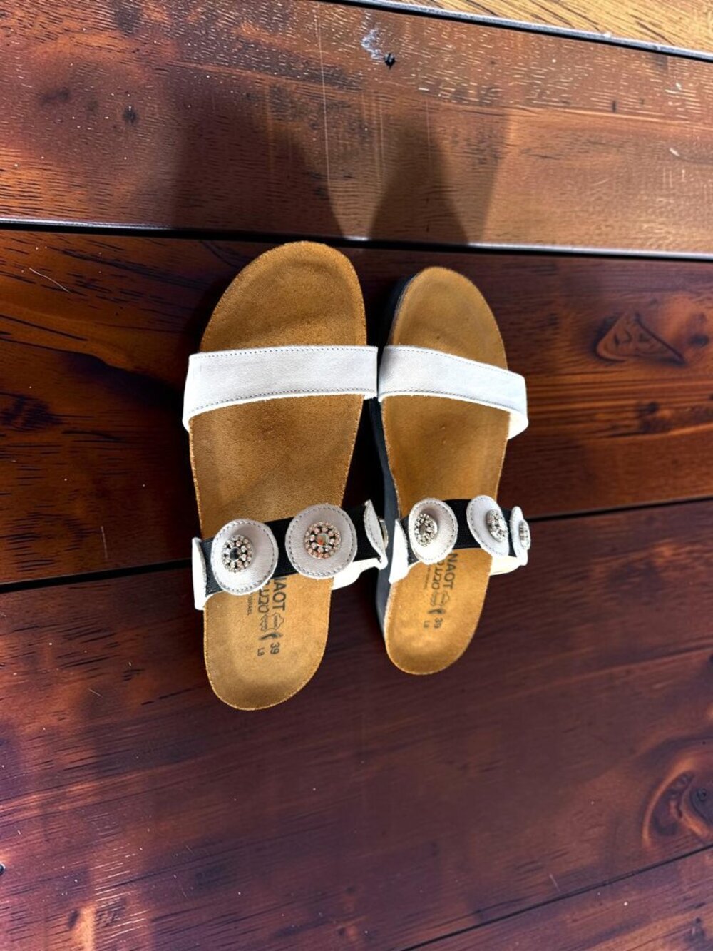 Naot Marissa Silver Gray Sandals Cork Wedge Rhinestone Circles EU 39 US 8 - Picture 5 of 10